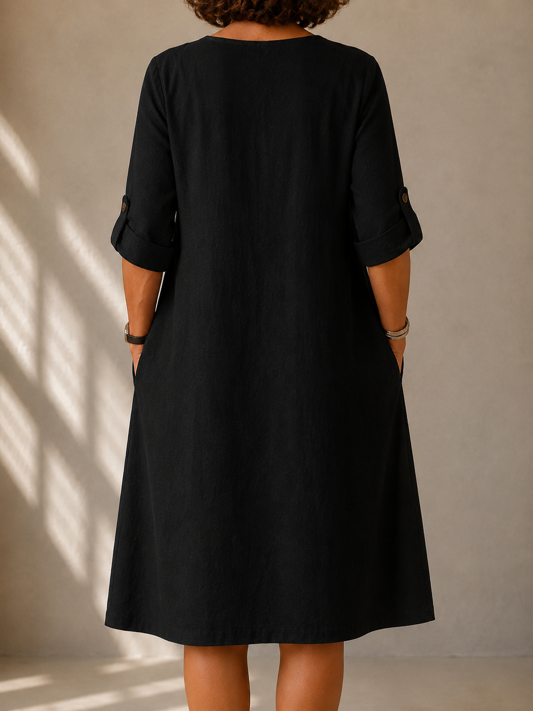 Pauline Straight Dress with Rolled Sleeves