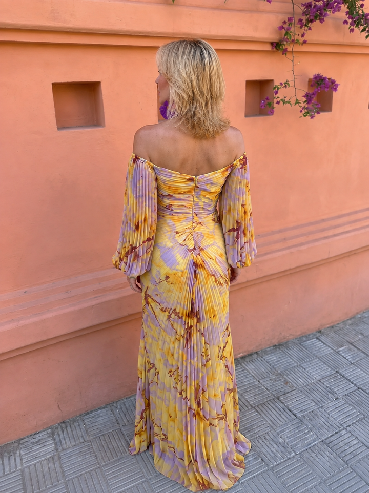 Greta™ – Long Floral Dress with a Deep Neckline