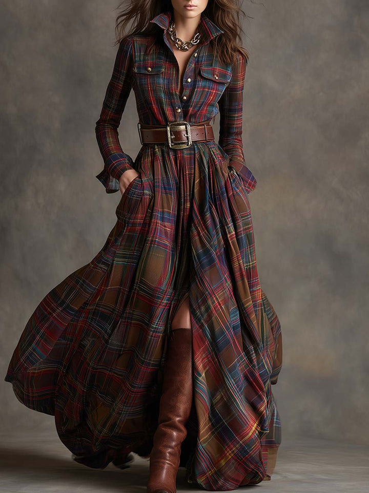 GIULIETTA | MAXI CHECK SHIRT DRESS WITH BELT