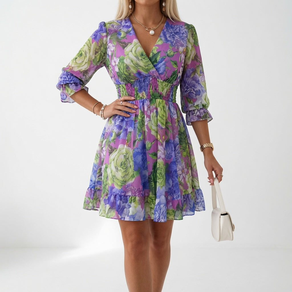 Elodie™ — Floral Mini Dress with Smocked Waist