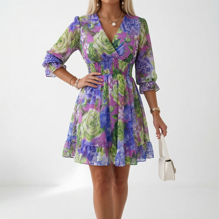 Elodie™ — Floral Mini Dress with Smocked Waist