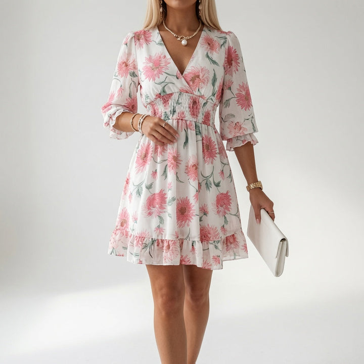 Elodie™ — Floral Mini Dress with Smocked Waist