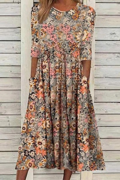 COLLEEN | ELEGANT FLORAL TUMMY-COVERAGE POCKET DRESS
