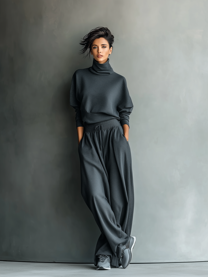 Knitted wide-leg trouser ensemble