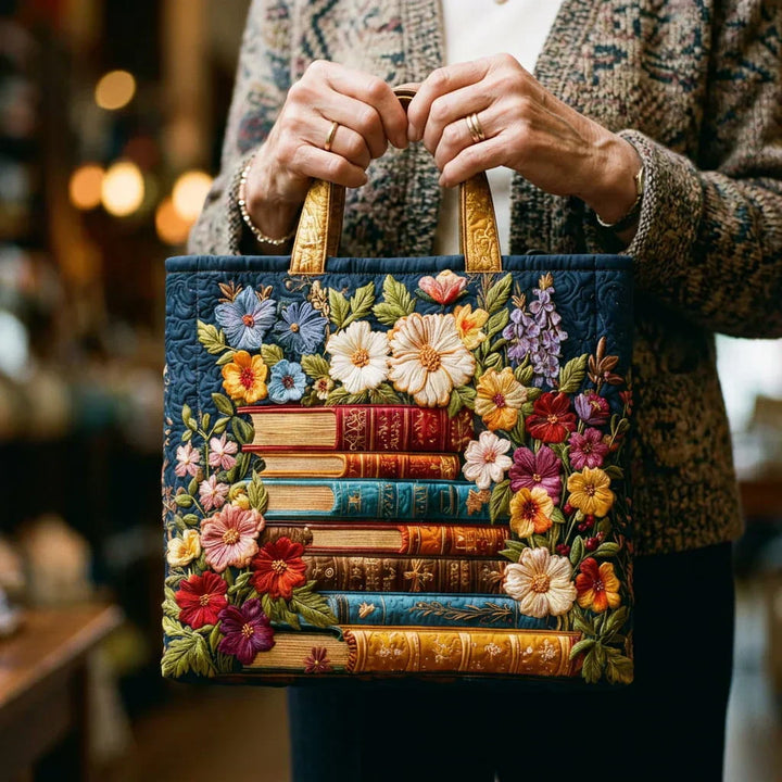 Handcrafted Tote Bag - Floral Print with Books