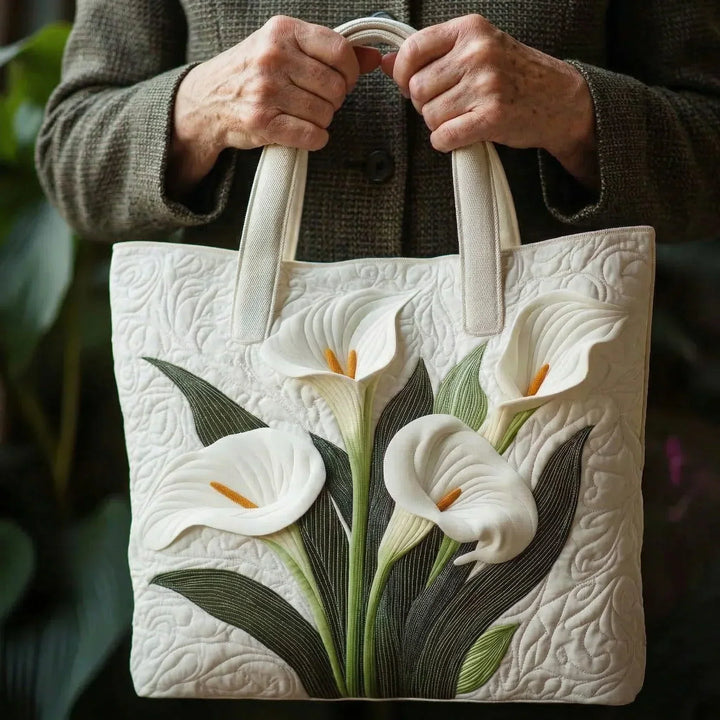 Handcrafted Quilted Bag - White Lilies
