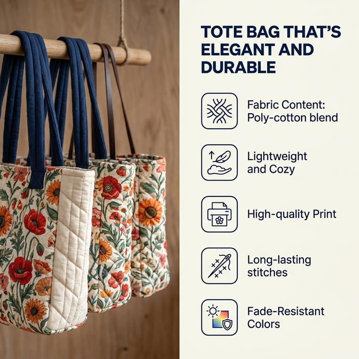 Dragonfly Wildflower Quilted Tote Bag