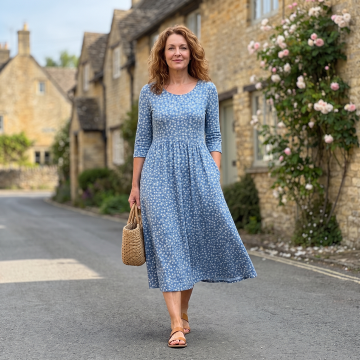 Blue Meadow Easy-Wear Floral Midi Dress
