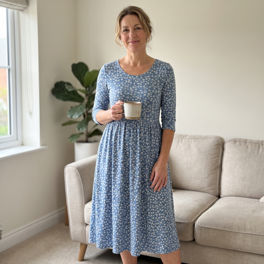 Blue Meadow Easy-Wear Floral Midi Dress