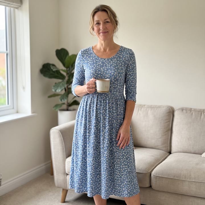 Blue Meadow Easy-Wear Floral Midi Dress