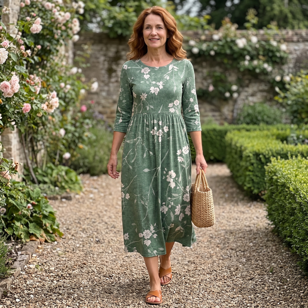 Evergreen Bloom Relaxed Pocket Midi Dress
