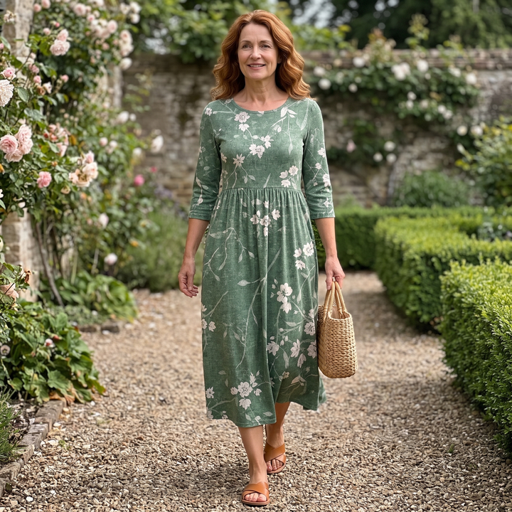 Evergreen Bloom Relaxed Pocket Midi Dress