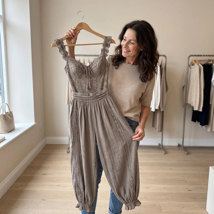 Eva - Lace and Pleated Cotton Trousers Set