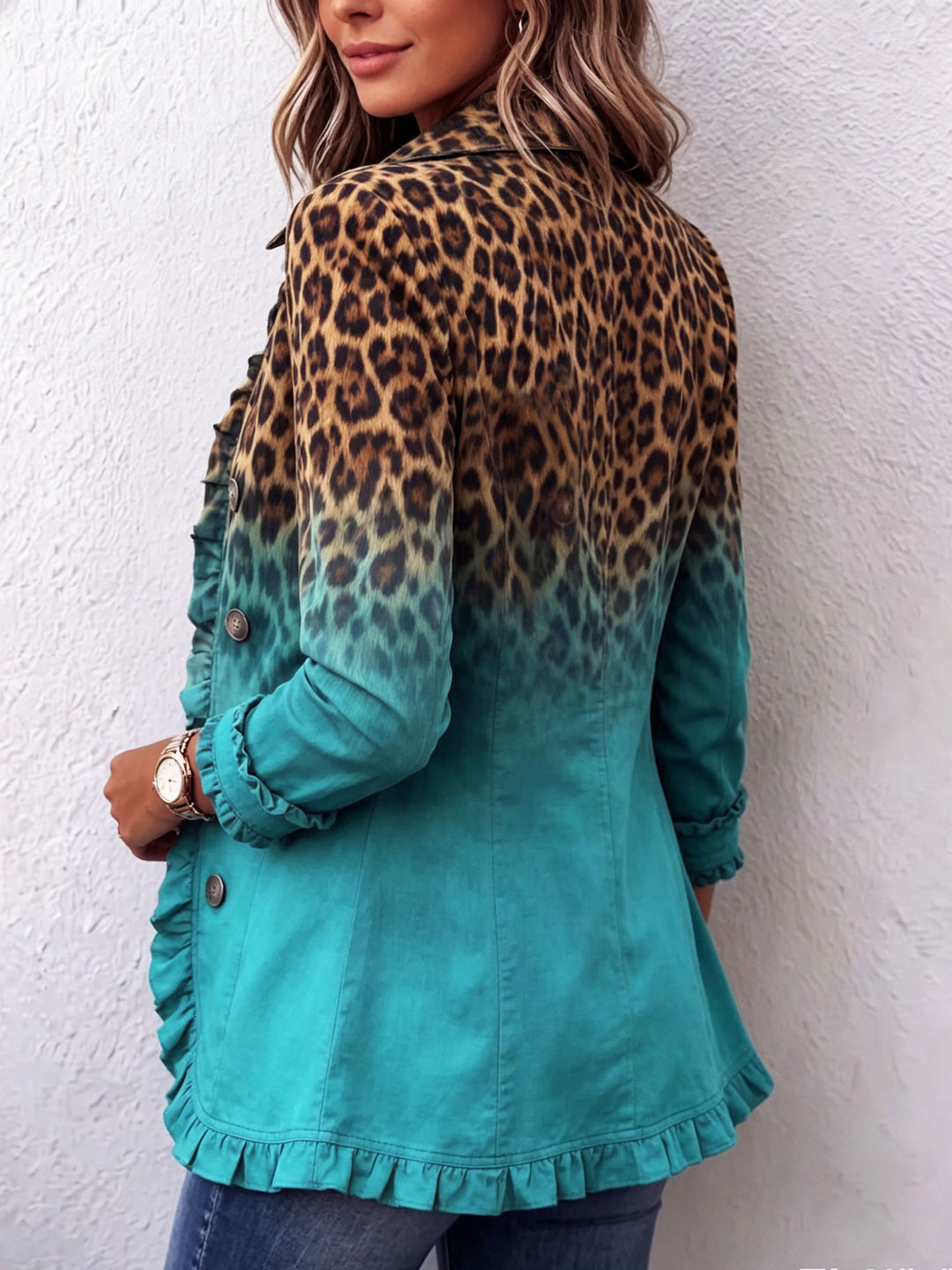 Mercedes | Leopard Print Blazer Jacket with Ruffles
