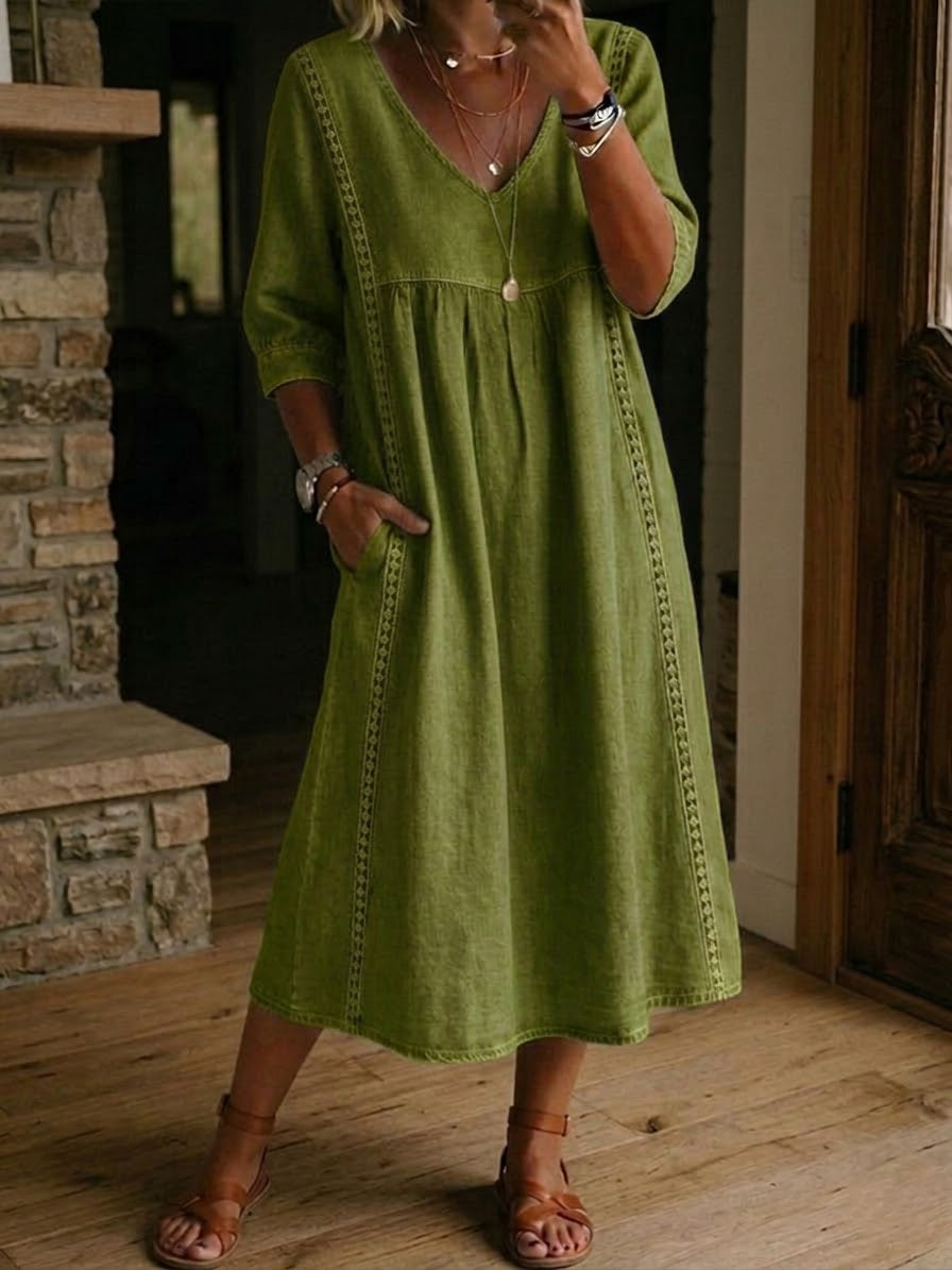 Aurélia | Relaxed Lace-Trim Midi Dress
