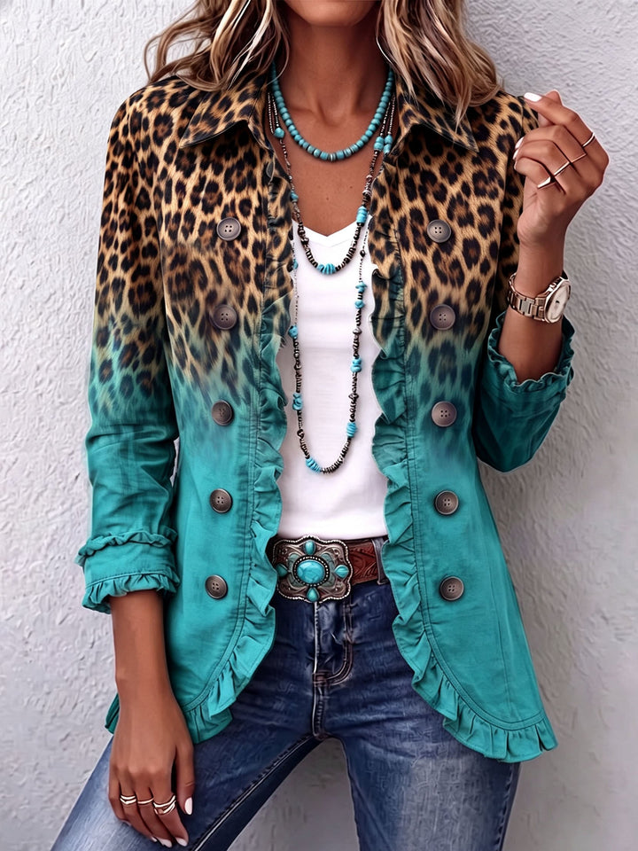 Mercedes | Leopard Print Blazer Jacket with Ruffles