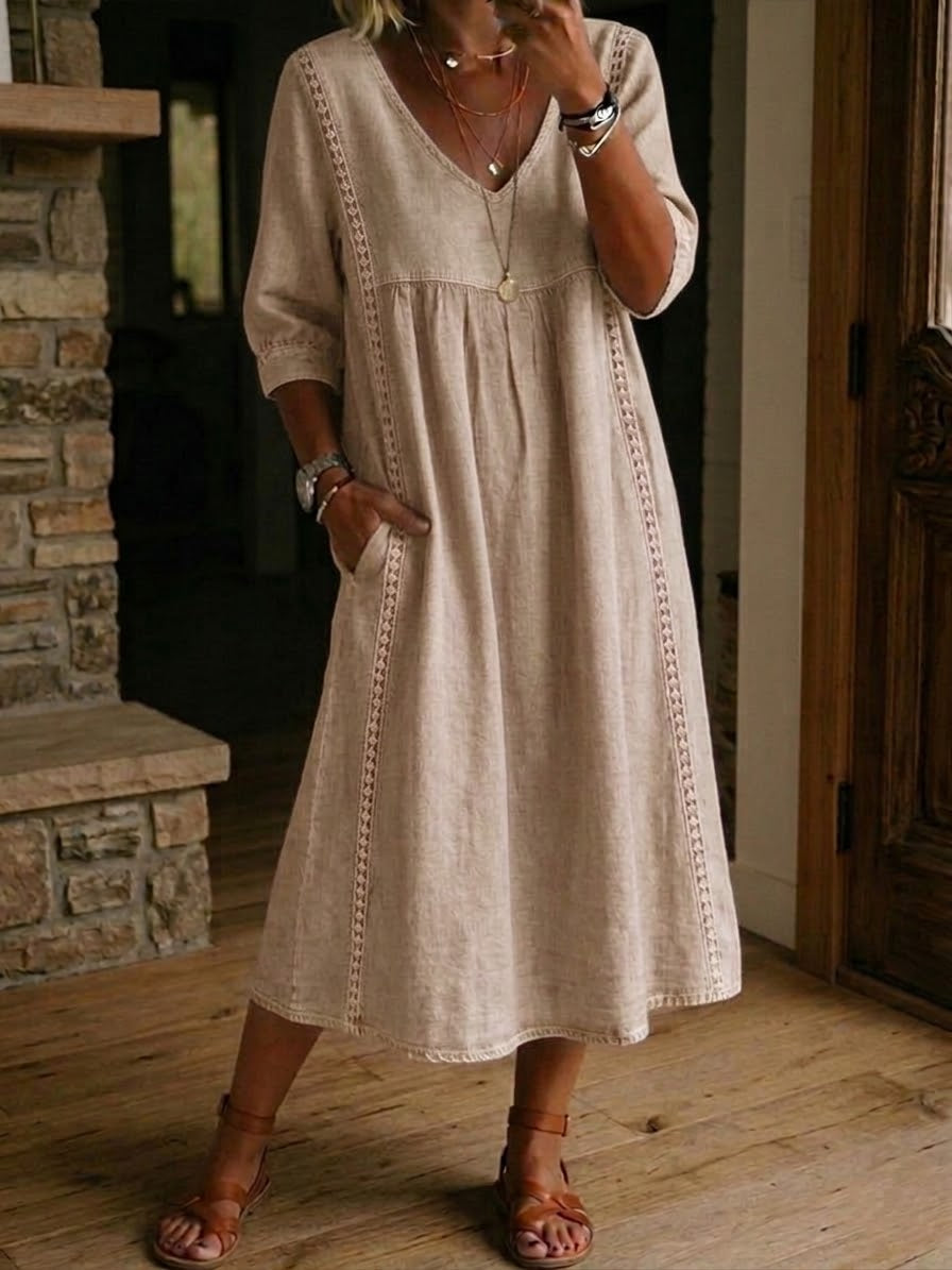 Aurélia | Relaxed Lace-Trim Midi Dress