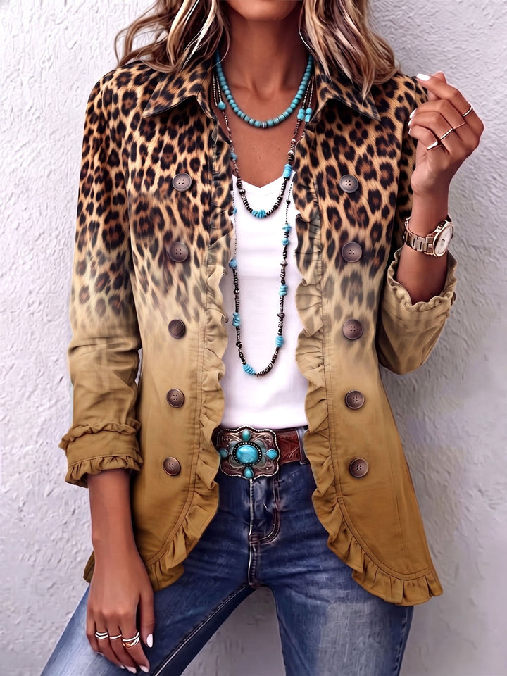 Mercedes | Leopard Print Blazer Jacket with Ruffles