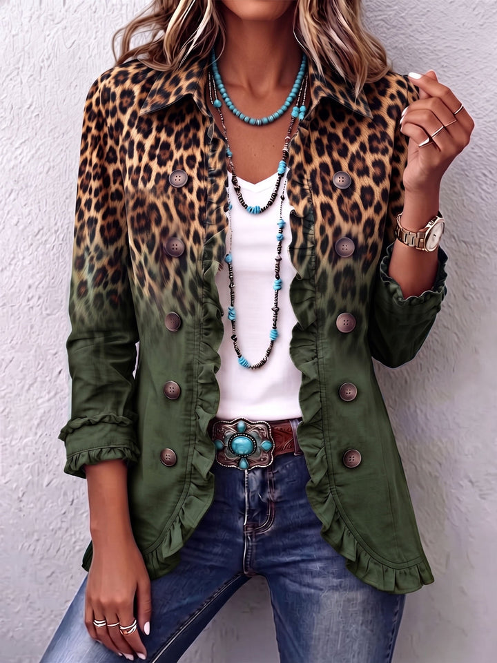 Mercedes | Leopard Print Blazer Jacket with Ruffles