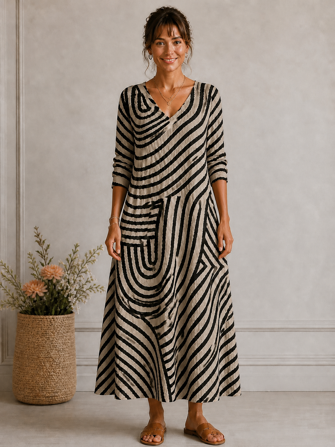 Mabel timeless wrap dress with vertical stripes