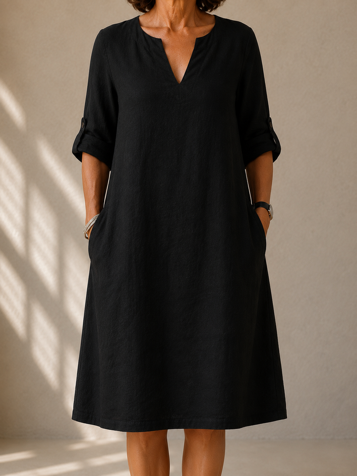 Pauline Straight Dress with Rolled Sleeves